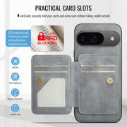 For Google Pixel 9 / 9 Pro Fierre Shann Cowhide Horizontal Flip Magnetic Card Holder Phone Case(Grey)