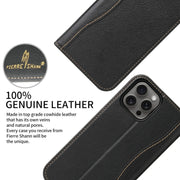 For iPhone 16 Pro Max Fierre Shann Cowhide Leather Flip Leather Phone Case(Black)
