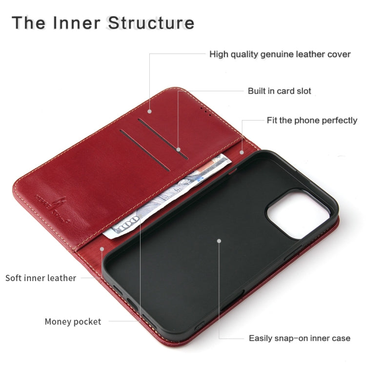 For iPhone 16 Pro Max Fierre Shann Cowhide Leather Flip Leather Phone Case(Red)