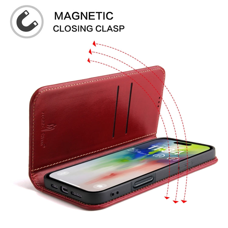 For iPhone 16 Pro Max Fierre Shann Cowhide Leather Flip Leather Phone Case(Red)