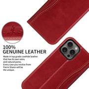 For iPhone 16 Pro Max Fierre Shann Cowhide Leather Flip Leather Phone Case(Red)
