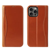 For iPhone 16 Pro Max Fierre Shann Cowhide Leather Flip Leather Phone Case(Brown)