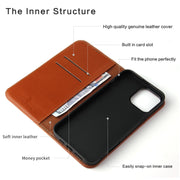 For iPhone 16 Pro Max Fierre Shann Cowhide Leather Flip Leather Phone Case(Brown)