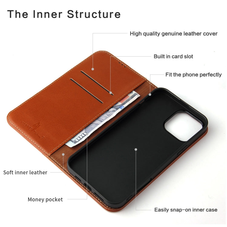 For iPhone 16 Pro Max Fierre Shann Cowhide Leather Flip Leather Phone Case(Brown)
