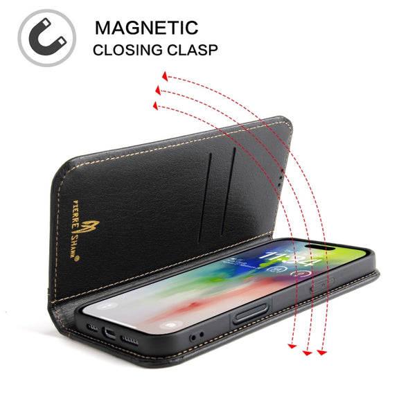 For iPhone 16 Pro Fierre Shann Cowhide Leather Flip Leather Phone Case(Black)