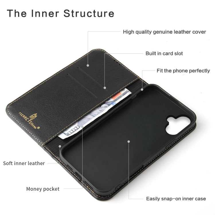 For iPhone 16 Plus Fierre Shann Cowhide Leather Flip Leather Phone Case(Black)