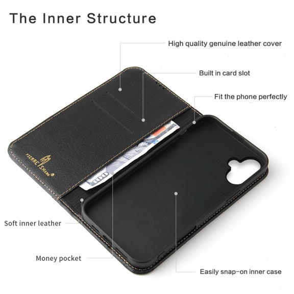 For iPhone 16 Plus Fierre Shann Cowhide Leather Flip Leather Phone Case(Black)