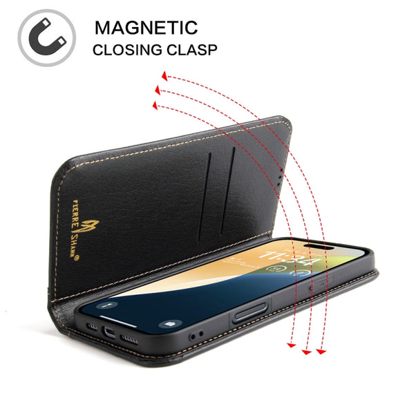 For iPhone 16 Plus Fierre Shann Cowhide Leather Flip Leather Phone Case(Black)