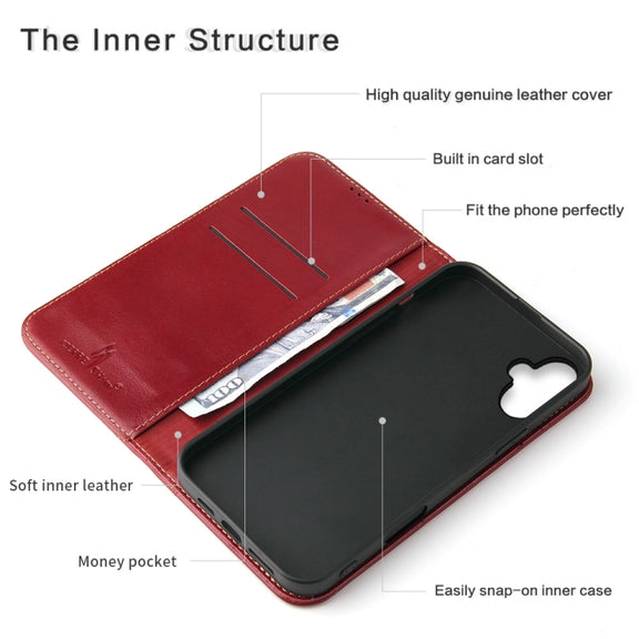 For iPhone 16 Plus Fierre Shann Cowhide Leather Flip Leather Phone Case(Red)