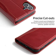 For iPhone 16 Plus Fierre Shann Cowhide Leather Flip Leather Phone Case(Red)