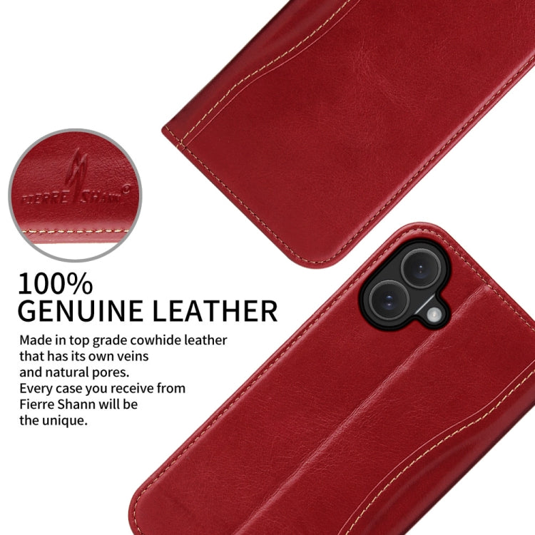 For iPhone 16 Plus Fierre Shann Cowhide Leather Flip Leather Phone Case(Red)