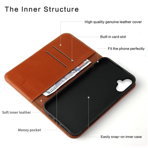 For iPhone 16 Plus Fierre Shann Cowhide Leather Flip Leather Phone Case(Brown)