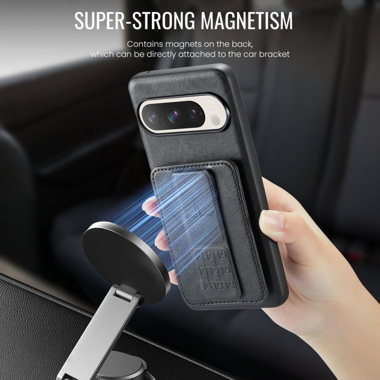For Google Pixel 9 Pro XL Fierre Shann Oil Wax Cow Leather Card Holder Back Phone Case(Black)