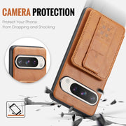 For Google Pixel 9 Pro XL Fierre Shann Oil Wax Cow Leather Card Holder Back Phone Case(Brown)