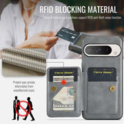 For Google Pixel 9 / 9 Pro Fierre Shann Oil Wax Cow Leather Card Holder Back Phone Case(Grey)