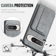 For Google Pixel 9 / 9 Pro Fierre Shann Oil Wax Cow Leather Card Holder Back Phone Case(Grey)