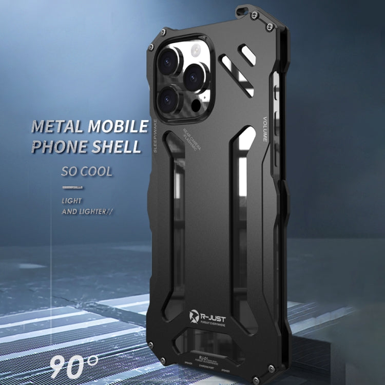 For iPhone 16 Plus R-JUST RJ-17 Shockproof Armor Hollow Metal Phone Case(Black)