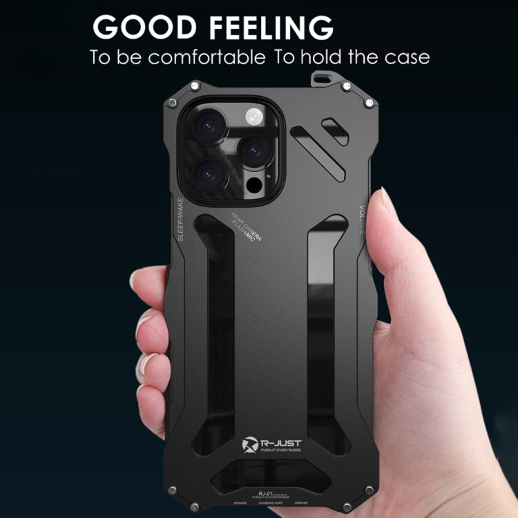 For iPhone 16 Pro R-JUST RJ-17 Shockproof Armor Hollow Metal Phone Case(Black)
