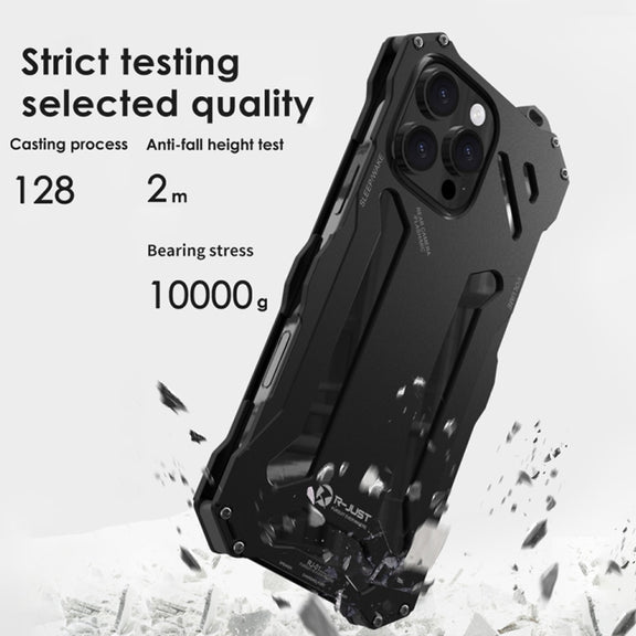 For iPhone 16 Pro R-JUST RJ-17 Shockproof Armor Hollow Metal Phone Case(Black)