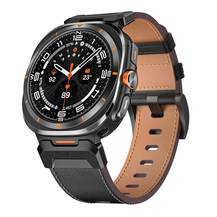 For Samsung Galaxy Watch Ultra 47mm Mecha Style Leather Watch Band(Black Napa)