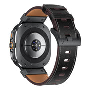 For Samsung Galaxy Watch Ultra 47mm Mecha Style Leather Watch Band(Black Napa)