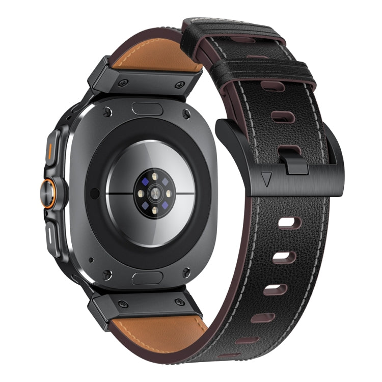 For Samsung Galaxy Watch Ultra 47mm Mecha Style Leather Watch Band(Black Napa)