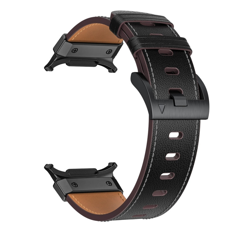 For Samsung Galaxy Watch Ultra 47mm Mecha Style Leather Watch Band(Black Napa)