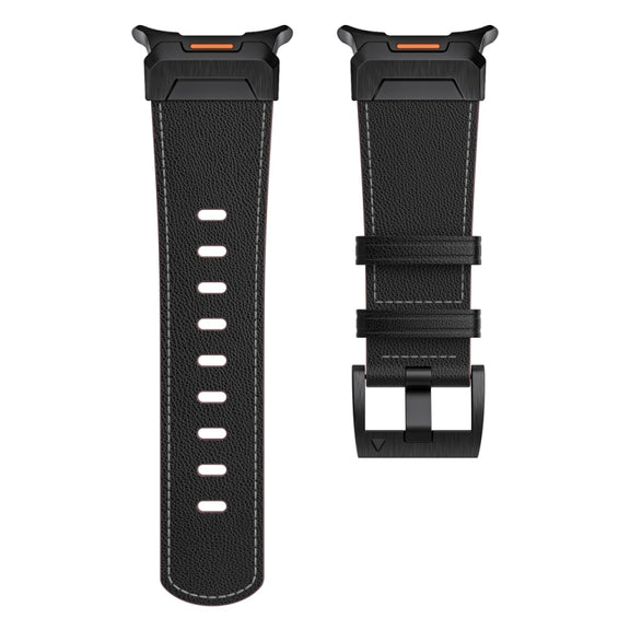 For Samsung Galaxy Watch Ultra 47mm Mecha Style Leather Watch Band(Black Napa)