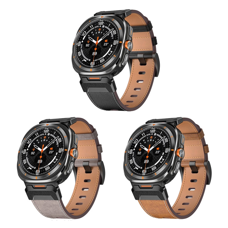 For Samsung Galaxy Watch Ultra 47mm Mecha Style Leather Watch Band(Black Napa)