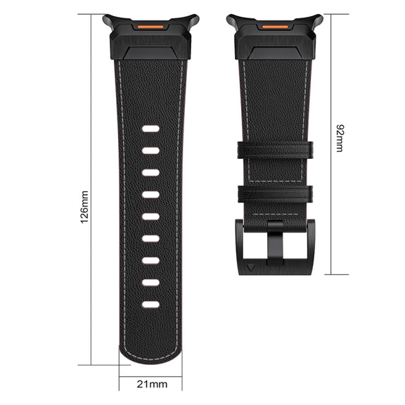For Samsung Galaxy Watch Ultra 47mm Mecha Style Leather Watch Band(Black Napa)