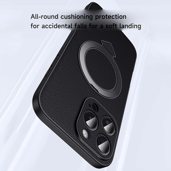 For iPhone 16 Plus SULADA Top Grain Leather MagSafe Magnetic Holder Phone Case(Black)