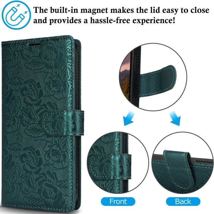 For Samsung Galaxy S25 5G Peony Flowers Imprint Leather Phone Case(Green)