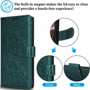 For Samsung Galaxy S25 5G Peony Flowers Imprint Leather Phone Case(Green)