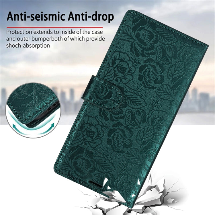For Samsung Galaxy S25 5G Peony Flowers Imprint Leather Phone Case(Green)