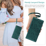 For Samsung Galaxy S25 5G Peony Flowers Imprint Leather Phone Case(Green)