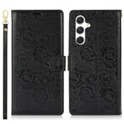 For Samsung Galaxy S25 5G Peony Flowers Imprint Leather Phone Case(Black)