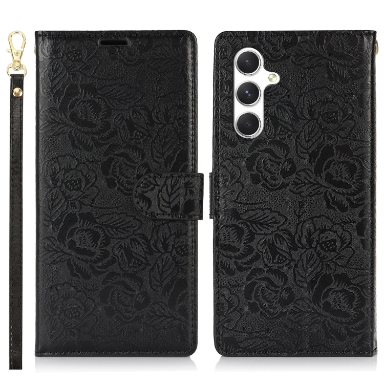 For Samsung Galaxy S25 5G Peony Flowers Imprint Leather Phone Case(Black)