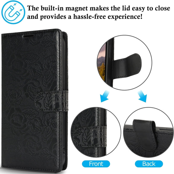 For Samsung Galaxy S25 5G Peony Flowers Imprint Leather Phone Case(Black)