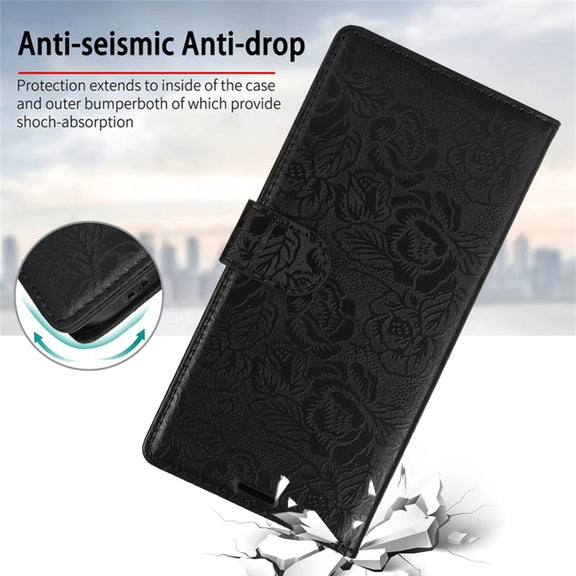 For Samsung Galaxy S25 5G Peony Flowers Imprint Leather Phone Case(Black)