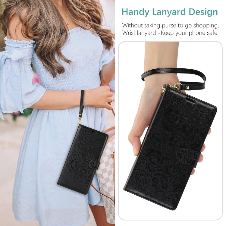 For Samsung Galaxy S25 5G Peony Flowers Imprint Leather Phone Case(Black)