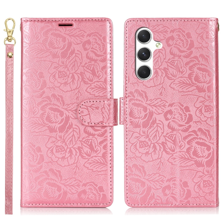 For Samsung Galaxy S25 5G Peony Flowers Imprint Leather Phone Case(Pink)