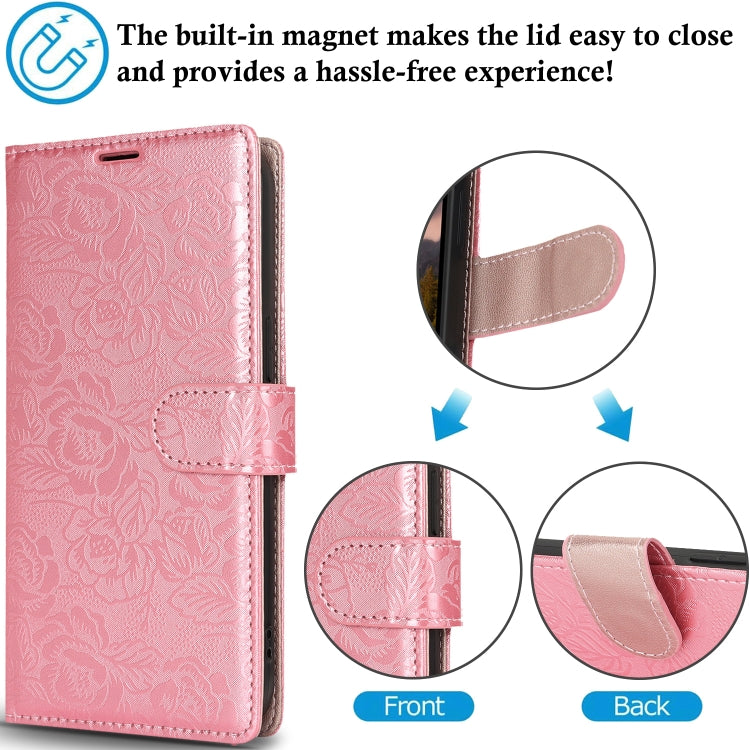 For Samsung Galaxy S25 5G Peony Flowers Imprint Leather Phone Case(Pink)