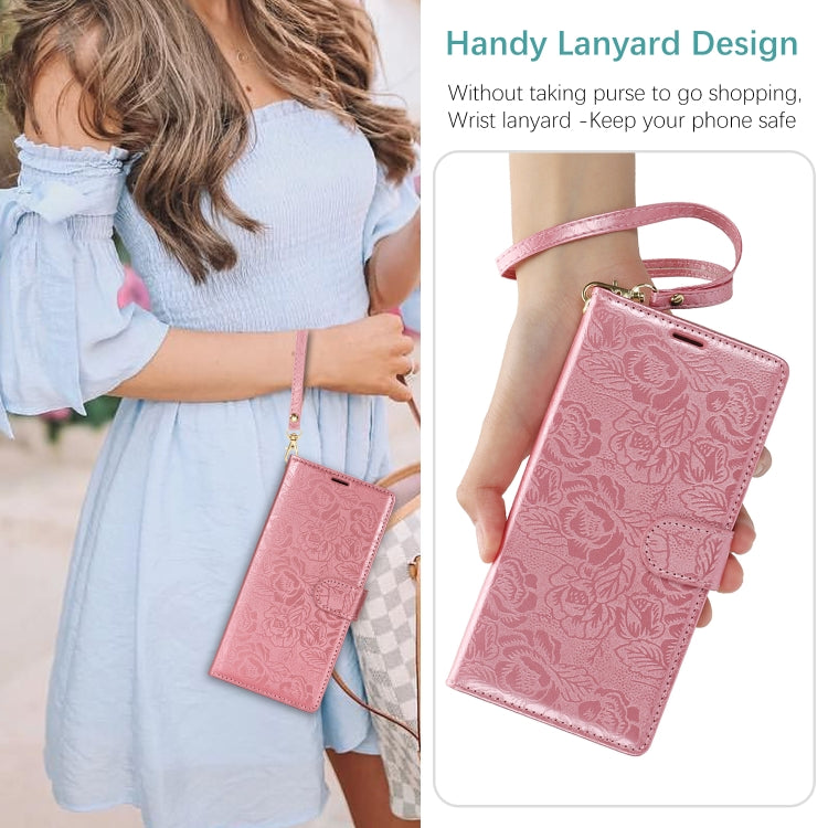 For Samsung Galaxy S25 5G Peony Flowers Imprint Leather Phone Case(Pink)