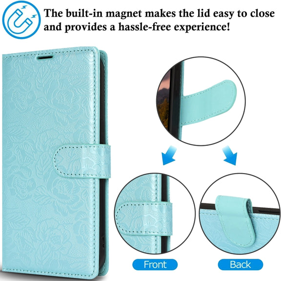 For Samsung Galaxy S25 5G Peony Flowers Imprint Leather Phone Case(Sky Blue)