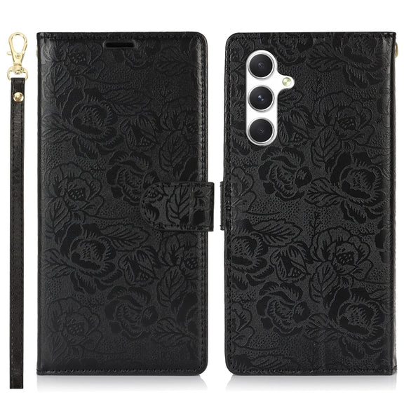 For Samsung Galaxy S25+ 5G Peony Flowers Imprint Leather Phone Case(Black)