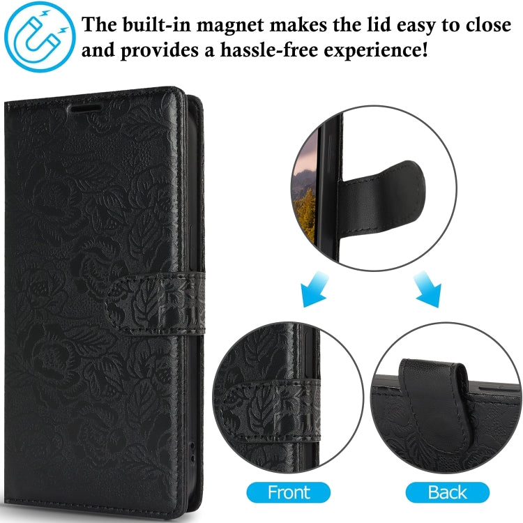For Samsung Galaxy S25+ 5G Peony Flowers Imprint Leather Phone Case(Black)