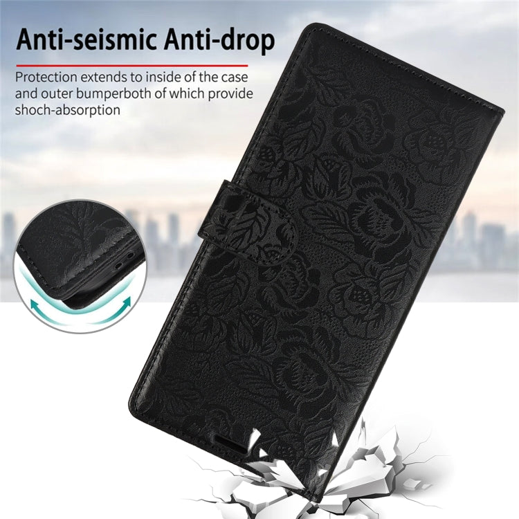 For Samsung Galaxy S25+ 5G Peony Flowers Imprint Leather Phone Case(Black)