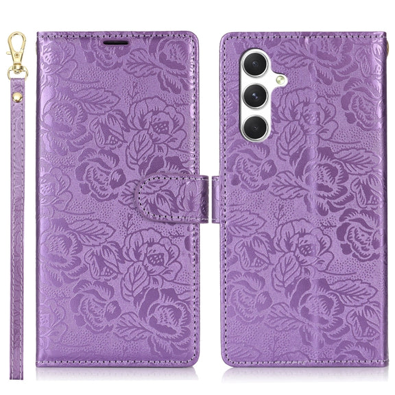For Samsung Galaxy S25+ 5G Peony Flowers Imprint Leather Phone Case(Purple)
