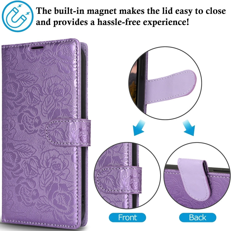 For Samsung Galaxy S25+ 5G Peony Flowers Imprint Leather Phone Case(Purple)