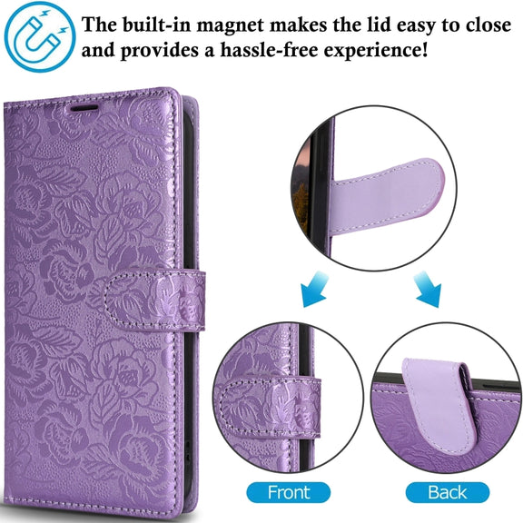 For Samsung Galaxy S25+ 5G Peony Flowers Imprint Leather Phone Case(Purple)